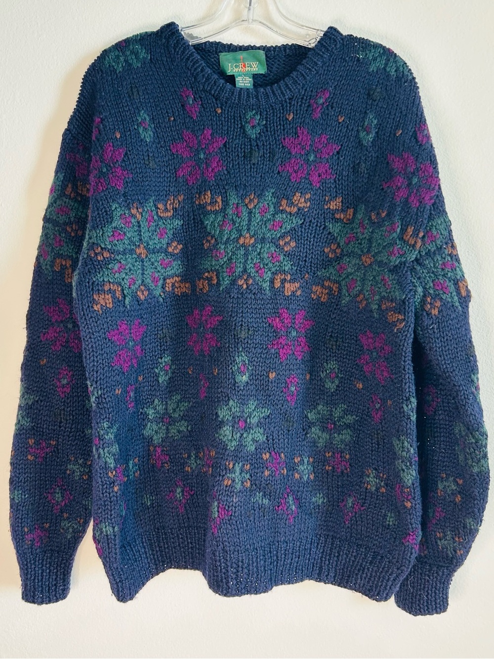 J. Crew Outfitters Vintage Wool Sweater Large Navy w/Green Ski Sweater Americana